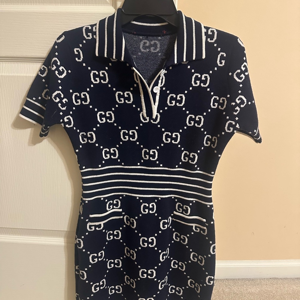 Navy Blue Patterned Polo Dress